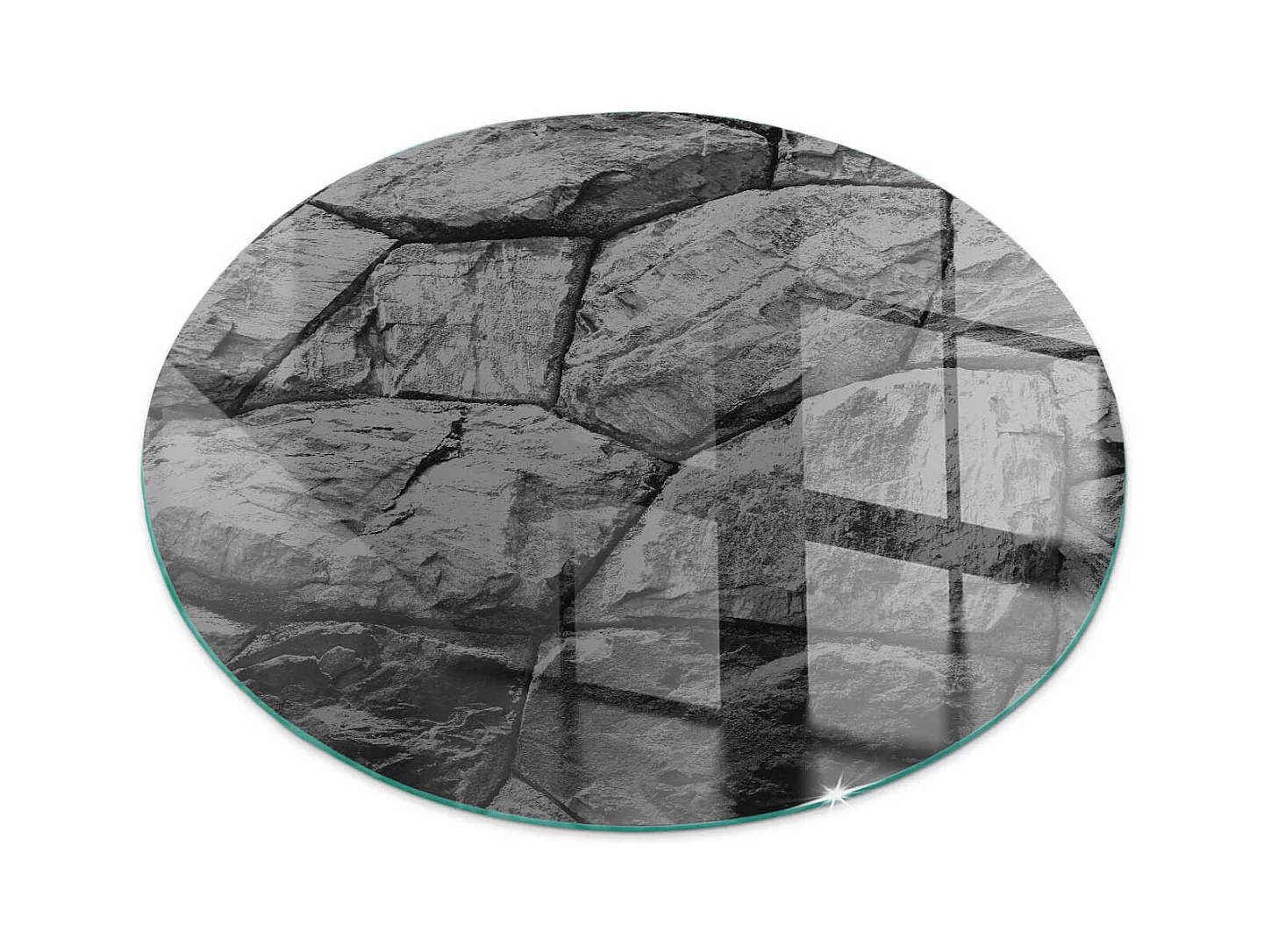 Plaque de sol en verre pour poêle - Roue - 60x60 - Motif en pierre naturelle