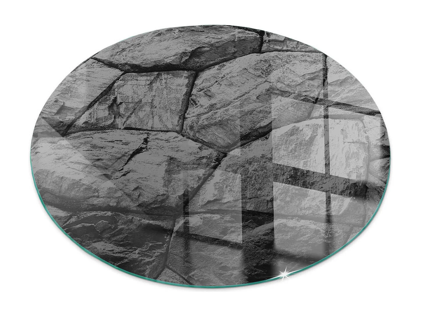 Glasplatte zum Schutz vor Funkenflug, Kaminauflage - Rad - 60x60 - Natursteinmuster