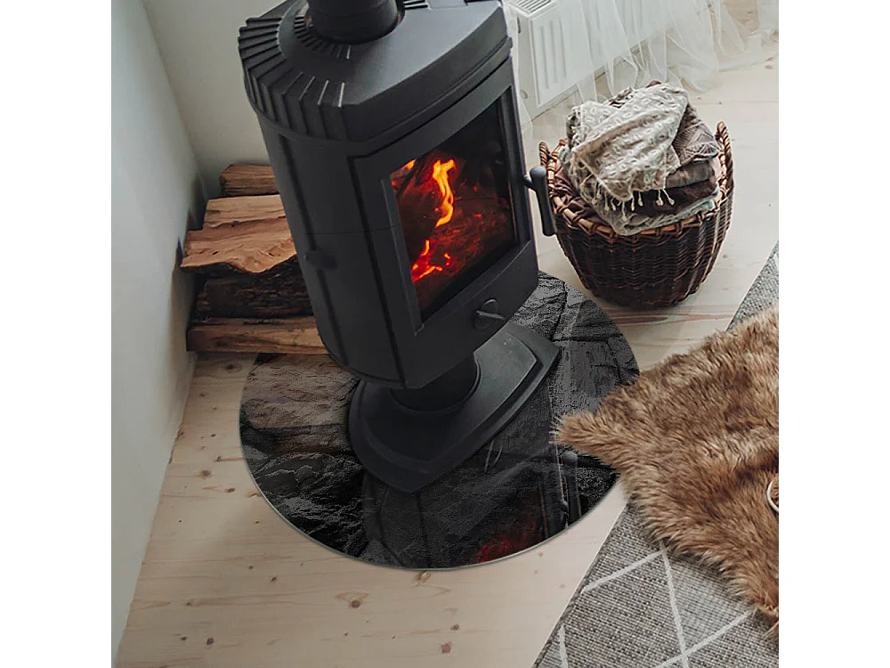 Glasplatte zum Schutz vor Funkenflug, Kaminauflage - Rad - 60x60 - Natursteinmuster