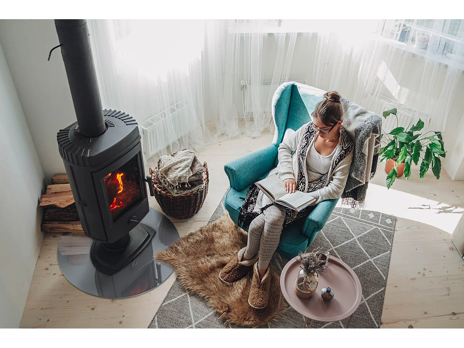 Plaque de sol en verre pour poêle - Roue - 60x60 - Couleur Gris