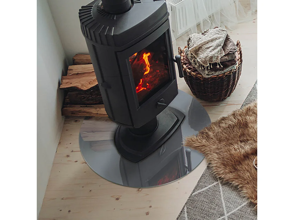 Glasplatte zum Schutz vor Funkenflug, Kaminauflage - Rad - 60x60 - Farbe Grau