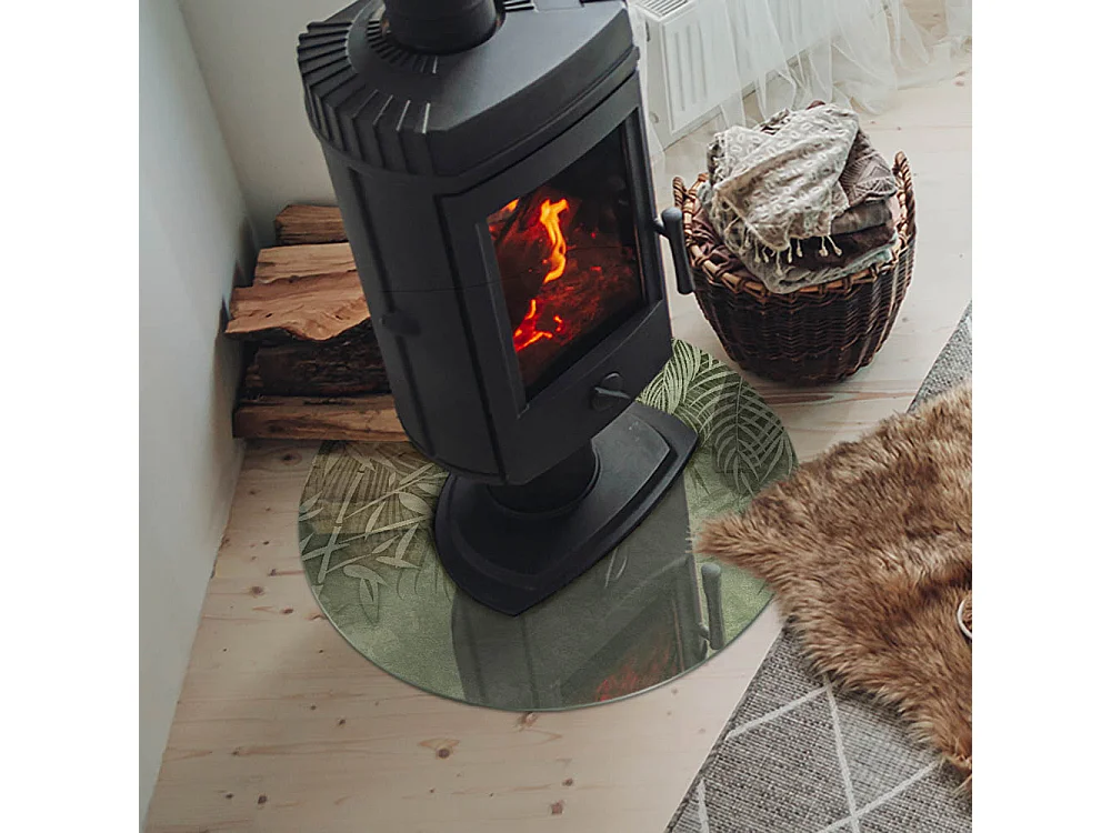 Plaque de sol en verre pour poêle - Roue - 60x60 - Feuilles tropicales en arrière-plan