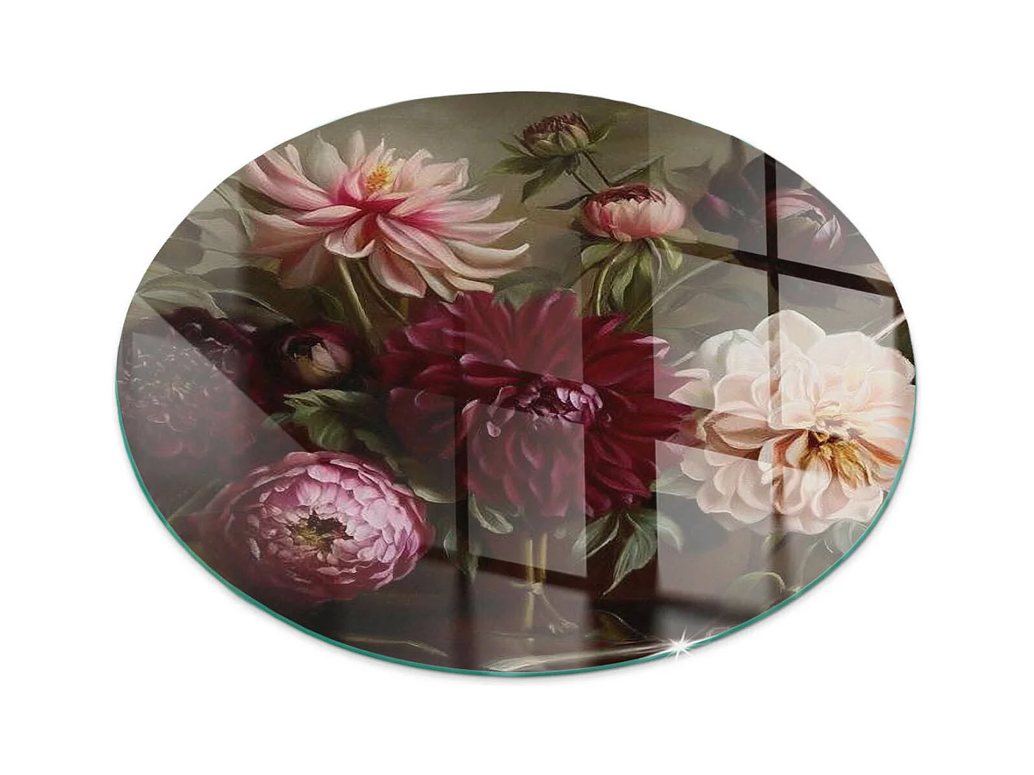 Plaque de sol en verre pour poêle - Roue - 60x60 - Bouquet floral en détail