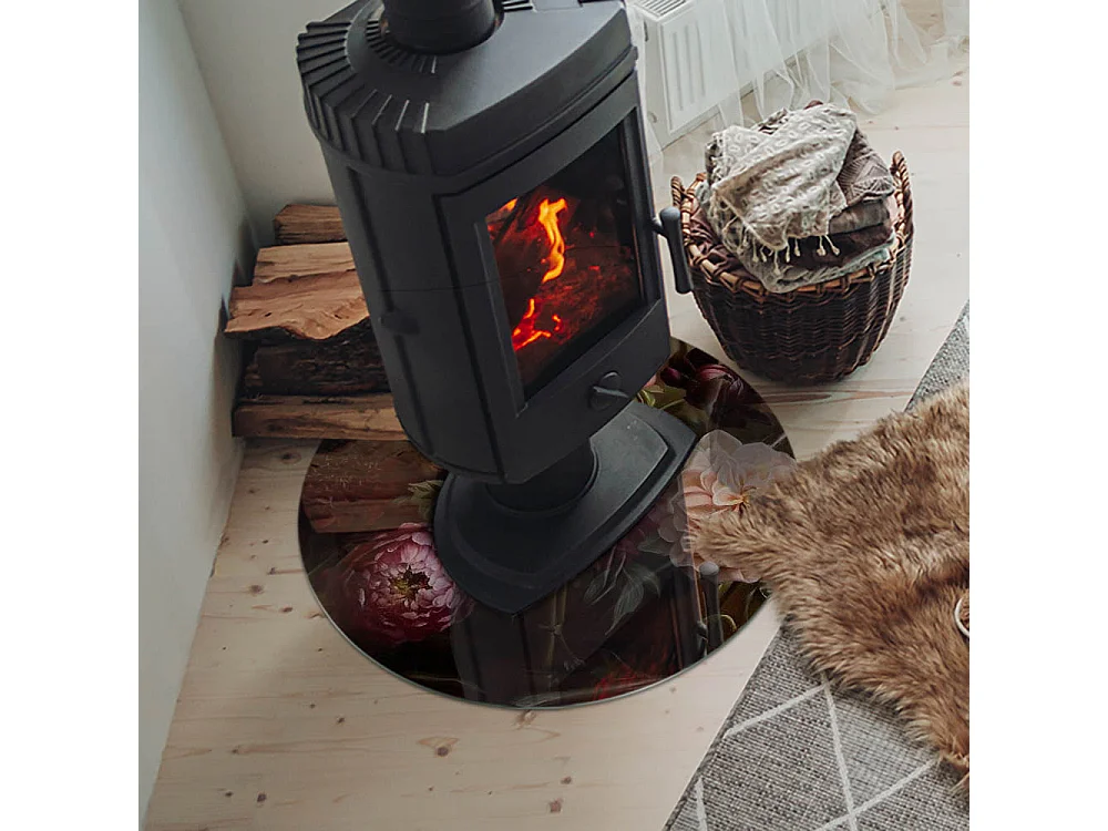 Glasplatte zum Schutz vor Funkenflug, Kaminauflage - Rad - 60x60 - Blumenstrauß im Detail