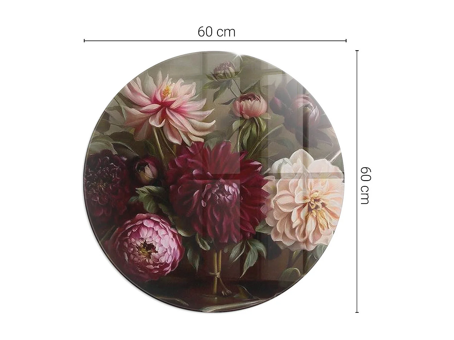 Glasplatte zum Schutz vor Funkenflug, Kaminauflage - Rad - 60x60 - Blumenstrauß im Detail