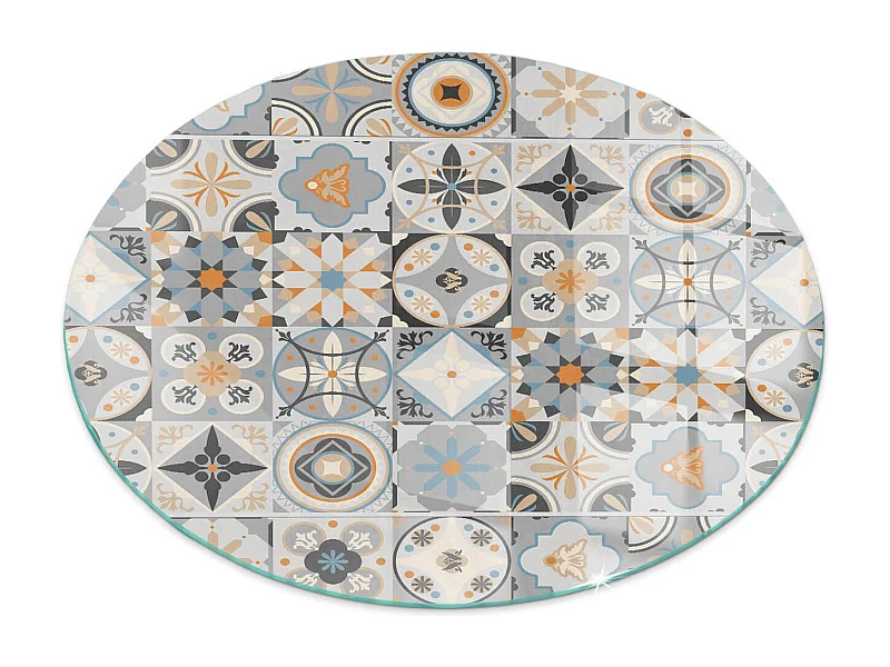 Glasplatte zum Schutz vor Funkenflug, Kaminauflage - Rad - 70X70 - Mosaikmuster in Fliesen