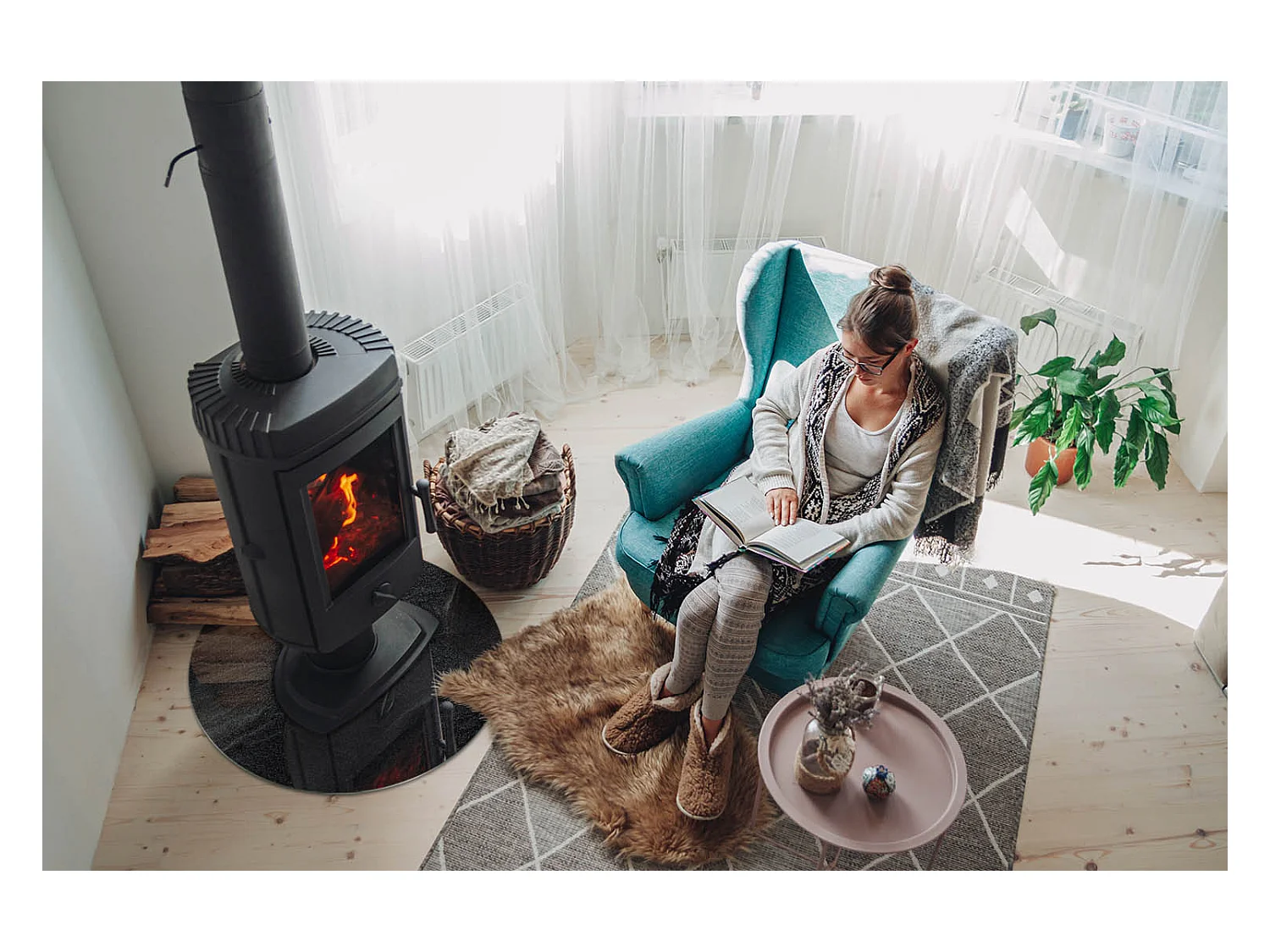 Glasplatte zum Schutz vor Funkenflug, Kaminauflage - Rad - 60x60 - Natursteinstruktur