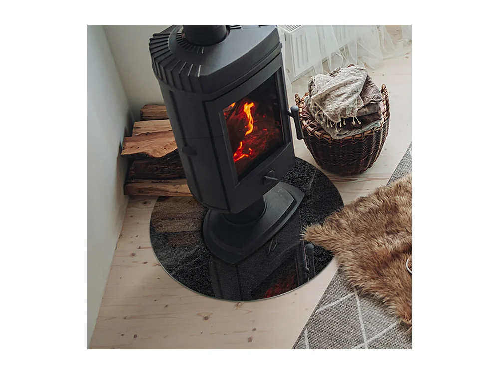 Glasplatte zum Schutz vor Funkenflug, Kaminauflage - Rad - 60x60 - Natursteinstruktur