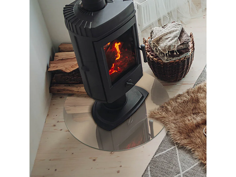 Plaque de sol en verre pour poêle - Roue - 60x60 - Couleur Beige