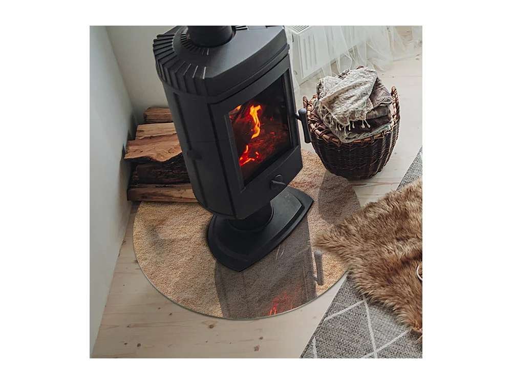 Glasplatte zum Schutz vor Funkenflug, Kaminauflage - Rad - 70X70 - Natursteinstruktur