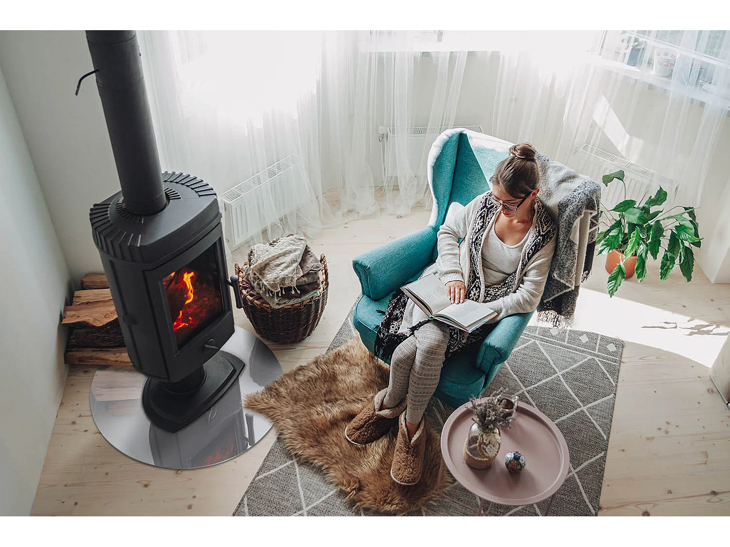 Plaque de sol en verre pour poêle - Roue - 60x60 - Couleur Gris clair