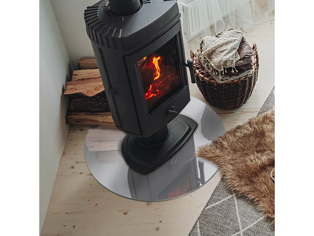 Plaque de sol en verre pour poêle - Roue - 60x60 - Couleur Gris clair