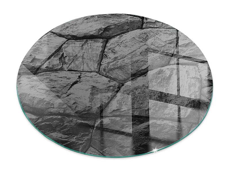 Glasplatte zum Schutz vor Funkenflug, Kaminauflage - Rad - 70X70 - Natursteinmuster