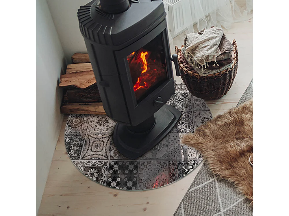 Plaque de sol en verre pour poêle - Roue - 70X70 - Modèles de carreaux décoratifs