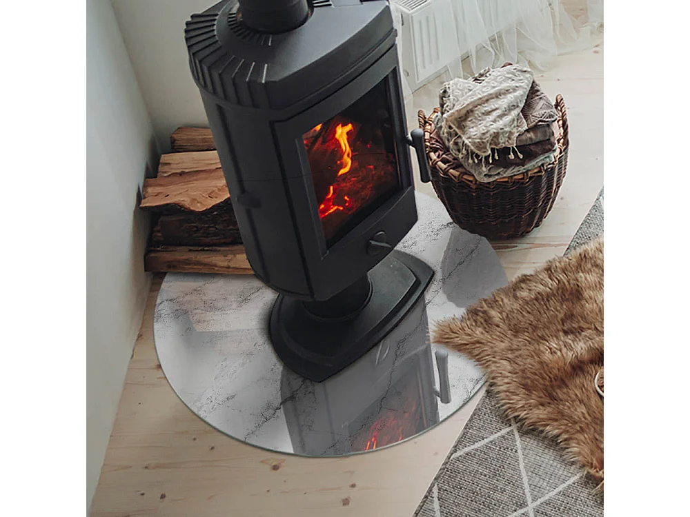 Plaque de sol en verre pour poêle - Roue - 70X70 - Modèle de marbre avec des veines