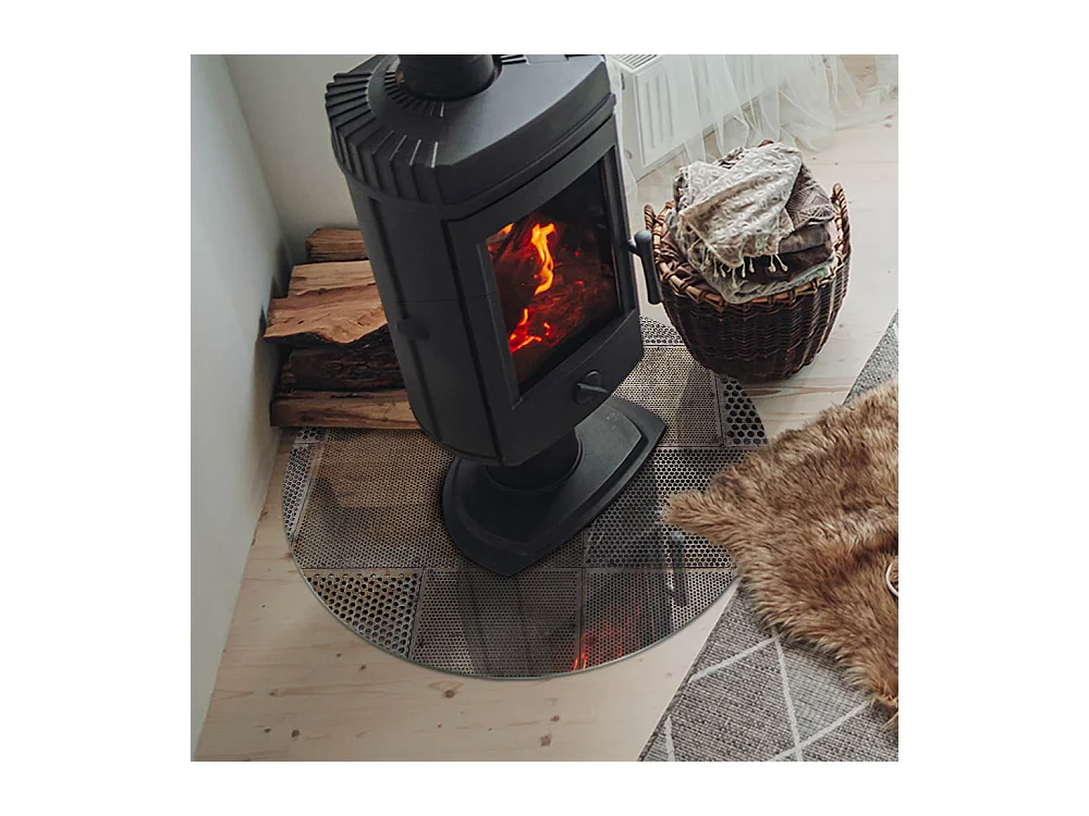 Plaque de sol en verre pour poêle - Roue - 70X70 - Modèle de tôle perforée