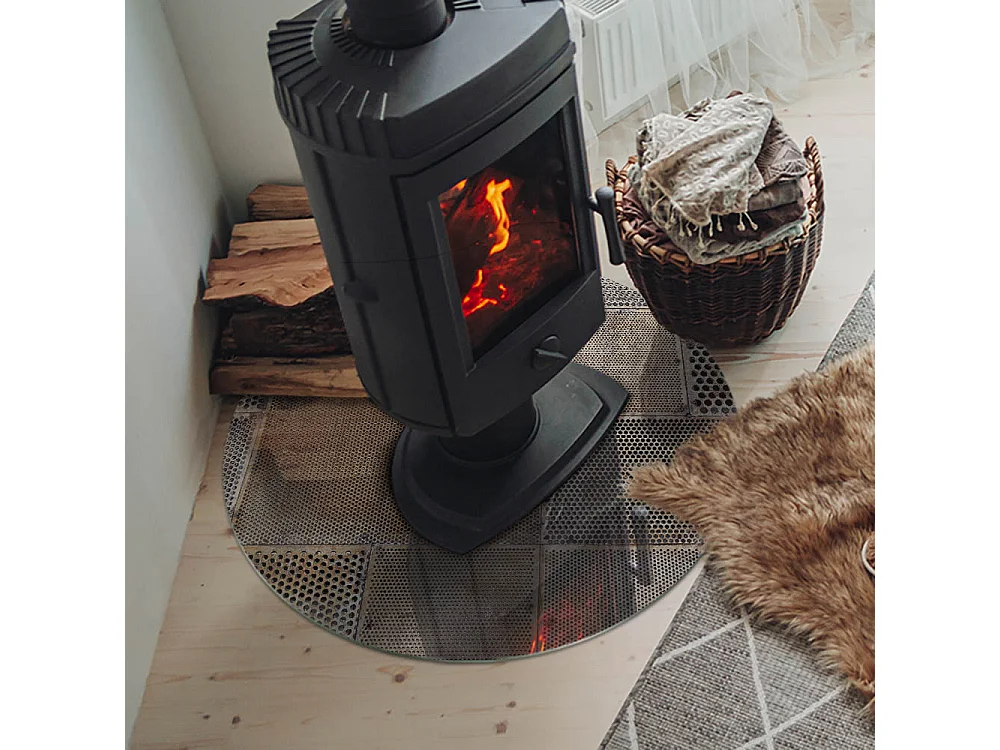 Glasplatte zum Schutz vor Funkenflug, Kaminauflage - Rad - 70X70 - Muster aus perforiertem Blech