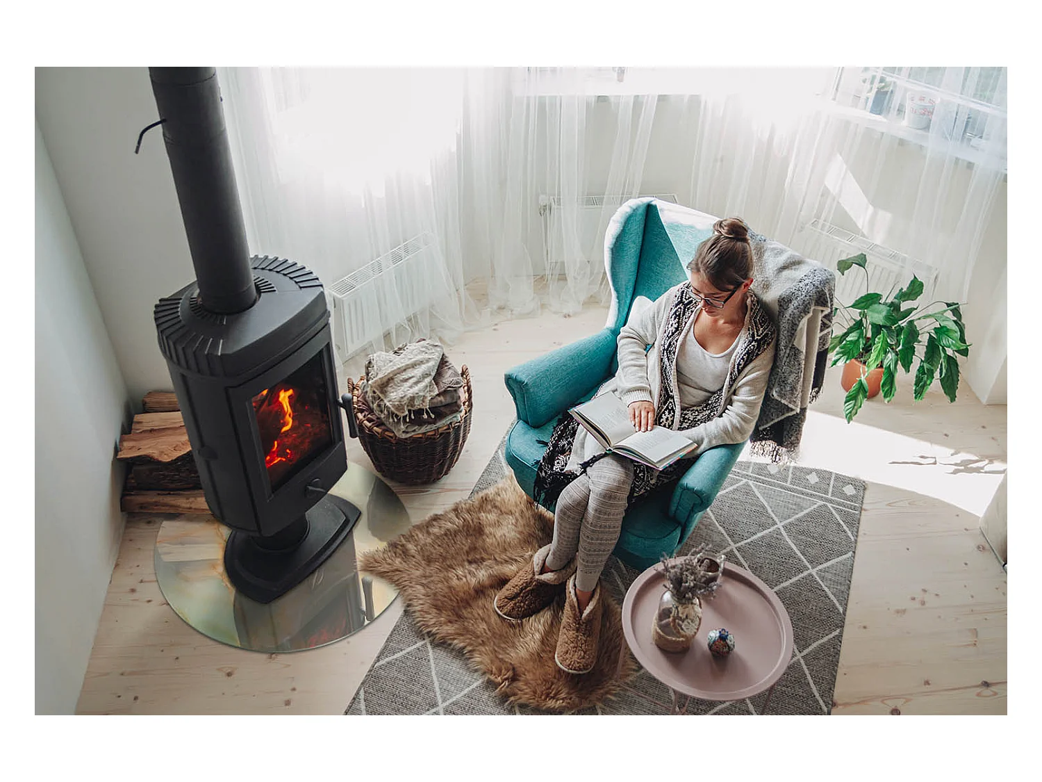 Plaque de sol en verre pour poêle - Roue - 60x60 - Modèle de marbre abstrait