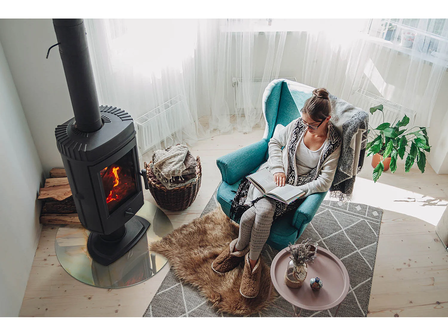 Glasplatte zum Schutz vor Funkenflug, Kaminauflage - Rad - 60x60 - Abstraktes Marmormuster