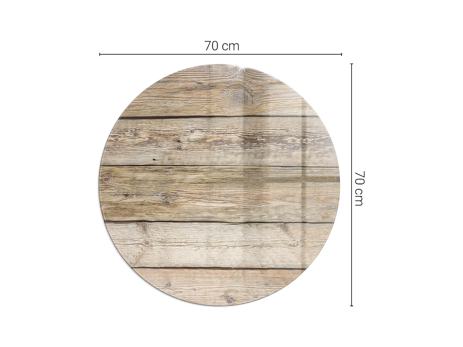 Placa de cristal para la chimenea del salón- Rueda - 70X70 - Textura de tablas de madera