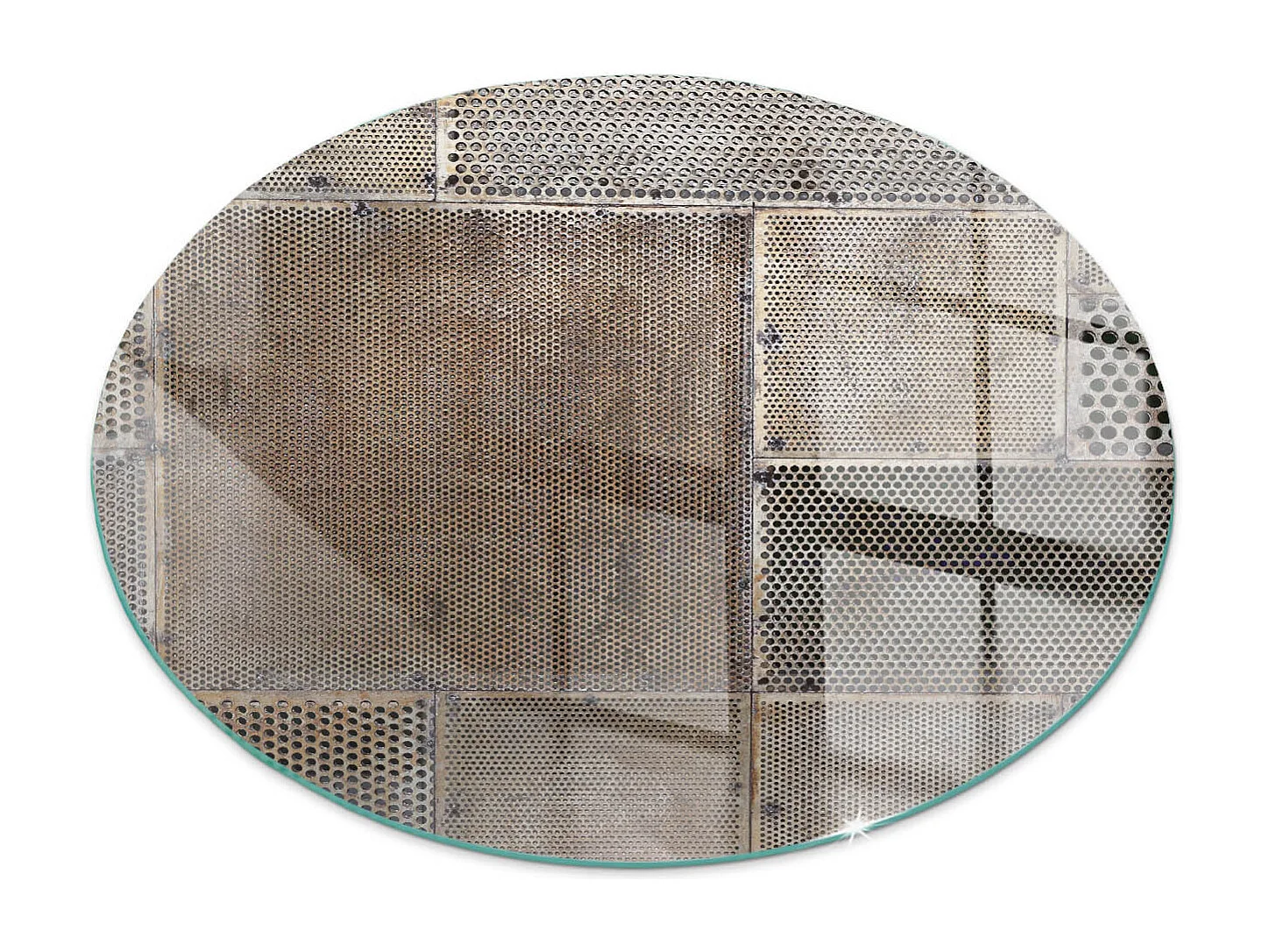 Glasplatte zum Schutz vor Funkenflug, Kaminauflage - Rad - 60x60 - Muster aus perforiertem Blech