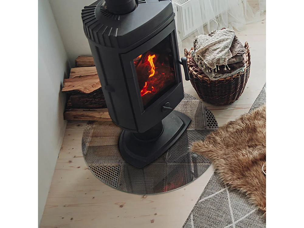 Glasplatte zum Schutz vor Funkenflug, Kaminauflage - Rad - 60x60 - Muster aus perforiertem Blech