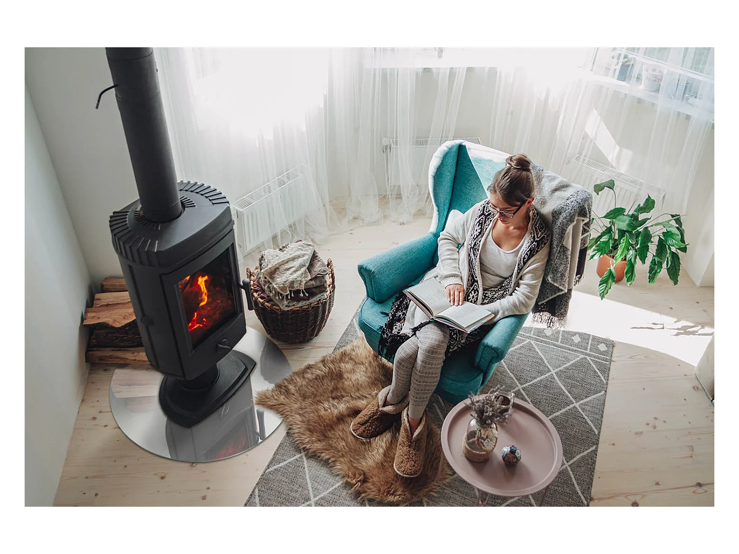 Plaque de sol en verre pour poêle - Roue - 60x60 - Couleur ivoire