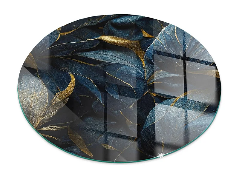 Glasplatte zum Schutz vor Funkenflug, Kaminauflage - Rad - 60x60 - Elegante Blätter in der Textur