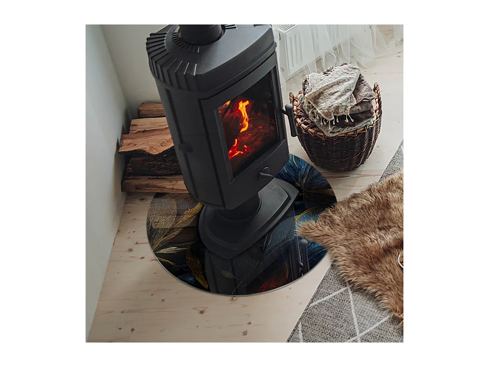 Plaque de sol en verre pour poêle - Roue - 60x60 - Feuilles élégantes en texture