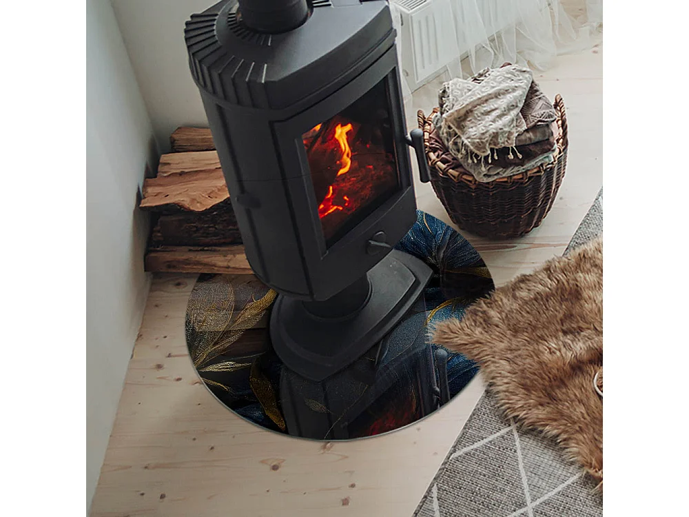 Glasplatte zum Schutz vor Funkenflug, Kaminauflage - Rad - 60x60 - Elegante Blätter in der Textur