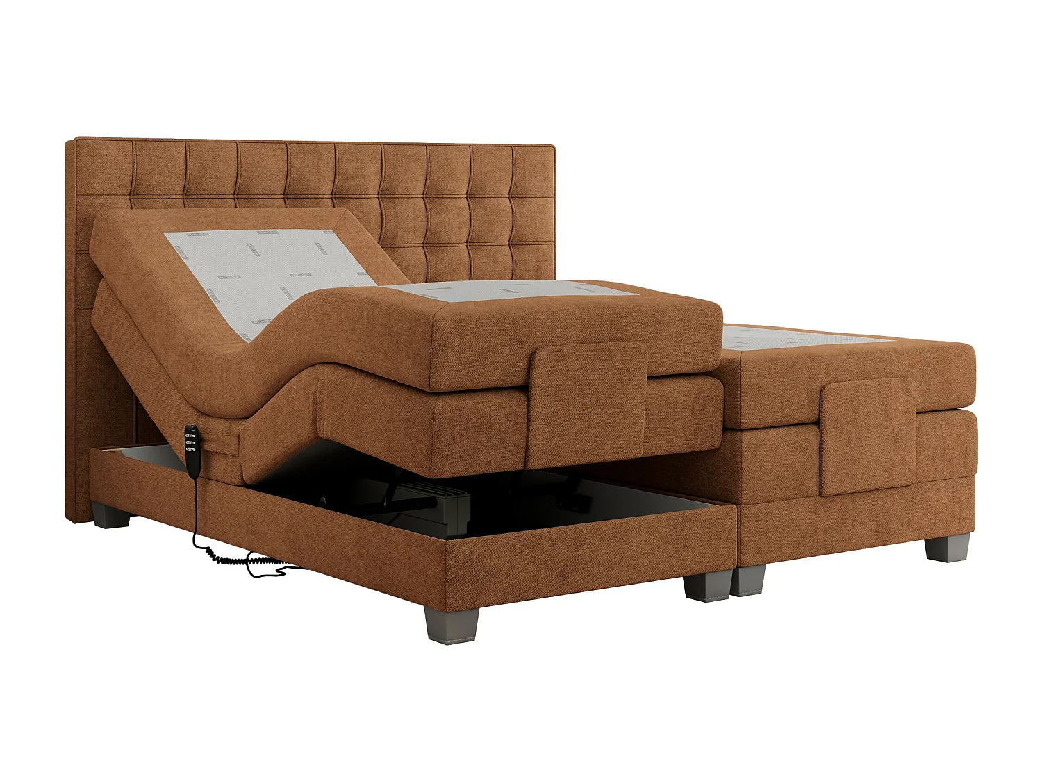 Boxspringbett ELEKTRO mit Multipocket-Matratze, Elektrisch verstellbare, genähtes Kopfteil - 180x200 cm - H3 - Orange Strukture