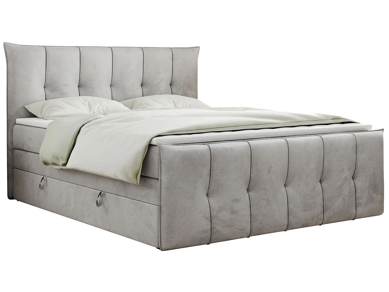 Lit boxspring avec 2 coffres - 2 matelas mi-fermes + surmatelas mousse - Gris clair Velours - 180x200 - PREMIUM 11 KING