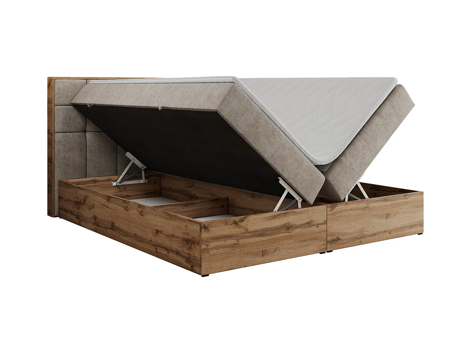 Boxspringbett ALBERO 1, Polsterbett mit gestepptem Kopfteil, Multipocket-Matratze - 180x200 cm - H4 - Beige Strukture
