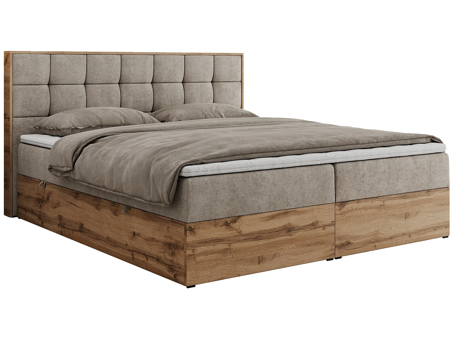 Boxspringbed met hoofdbord H4 + Topper T25 - Greige Structuurstof - 180x200 - ALBERO 1
