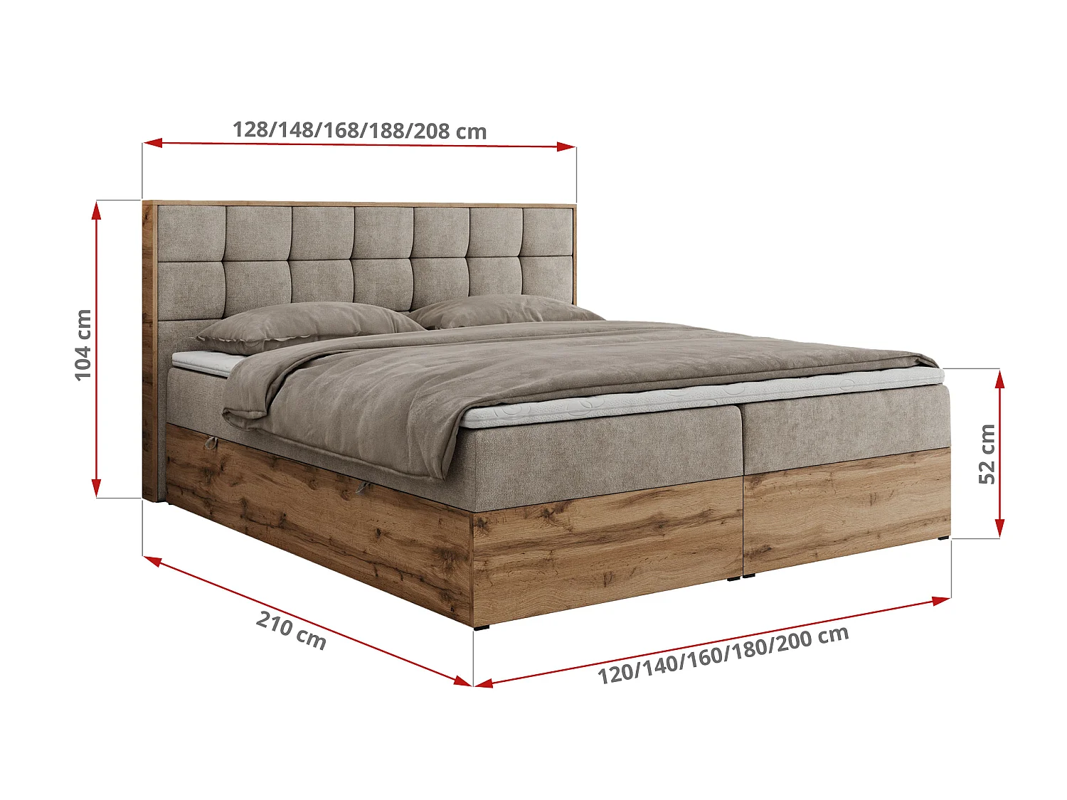 Boxspringbed met hoofdbord H4 + Topper T25 - Greige Structuurstof - 180x200 - ALBERO 1