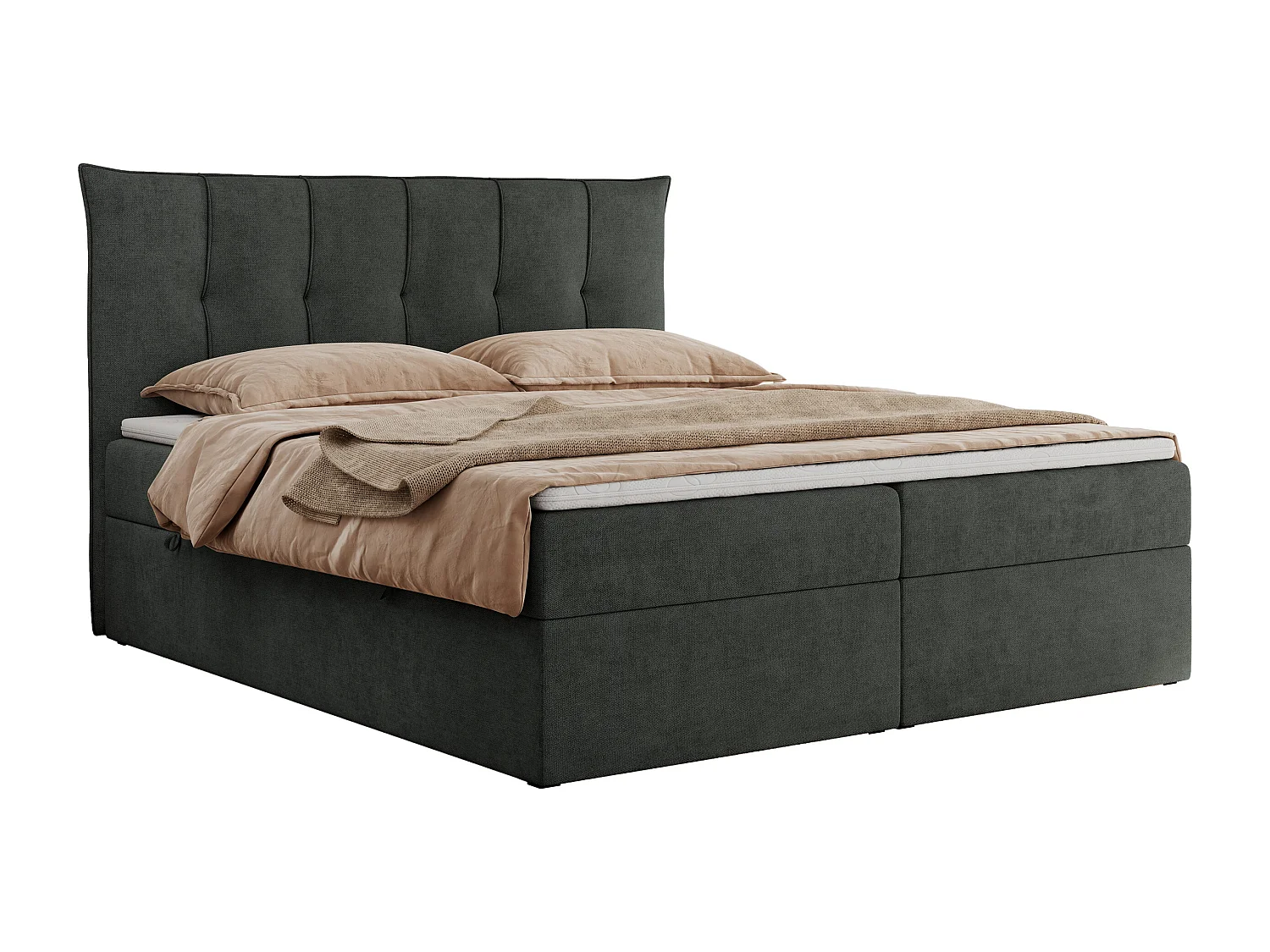 Boxspringbett PREMIUM 10 mit Multipocket-Matratze, gesteppte Kopfstütze, zwei Bettkästen - 160x200 cm - H4 - Dunkelgrau Strukture