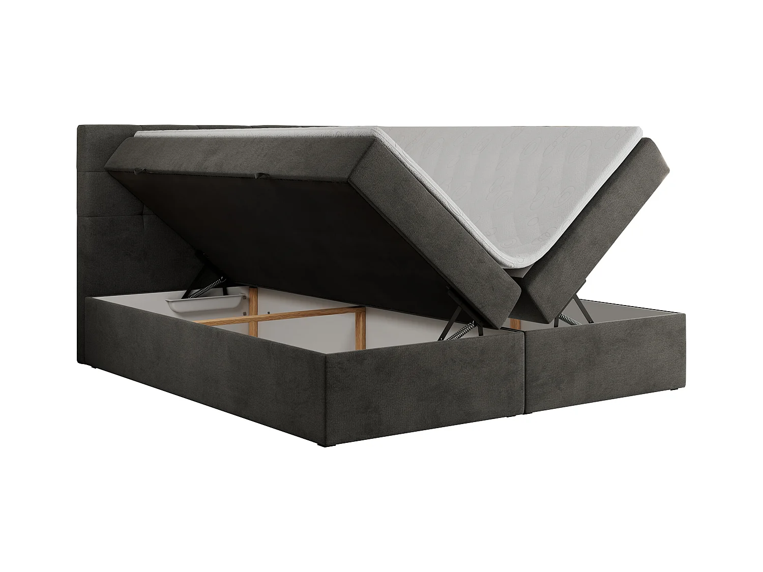 Boxspringbett CENTOS mit gestepptem Kopfteil, Multipocket-Matratze, Doppelbett mit Stauraum - 180x200 cm - H4 - Grau Velvet