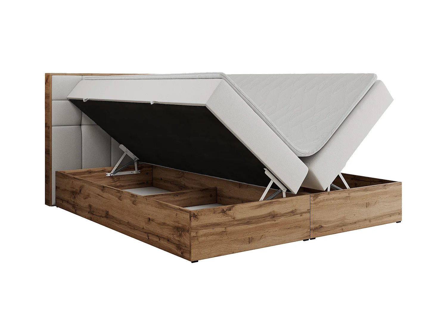 Boxspringbett ALBERO 1, Polsterbett mit gestepptem Kopfteil, Multipocket-Matratze - 180x200 cm - H4 - Weiß Kunstleder