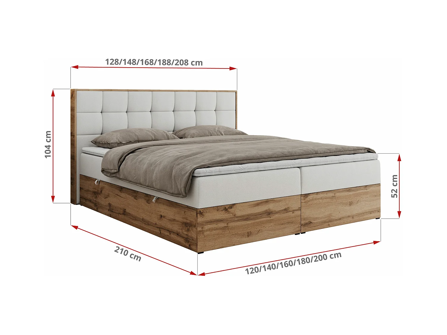 Boxspringbett ALBERO 1, Polsterbett mit gestepptem Kopfteil, Multipocket-Matratze - 180x200 cm - H4 - Weiß Kunstleder