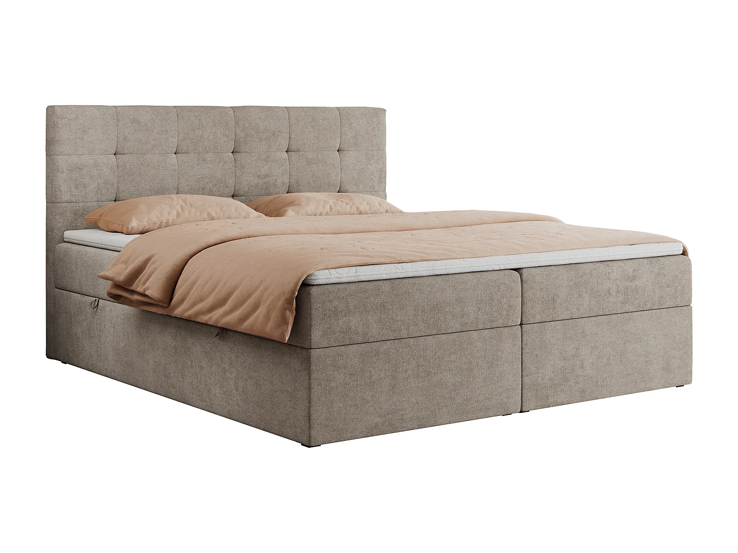 Boxspringbett CENTOS mit gestepptem Kopfteil, Multipocket-Matratze, Doppelbett mit Stauraum - 180x200 cm - H4 - Beige Struktur