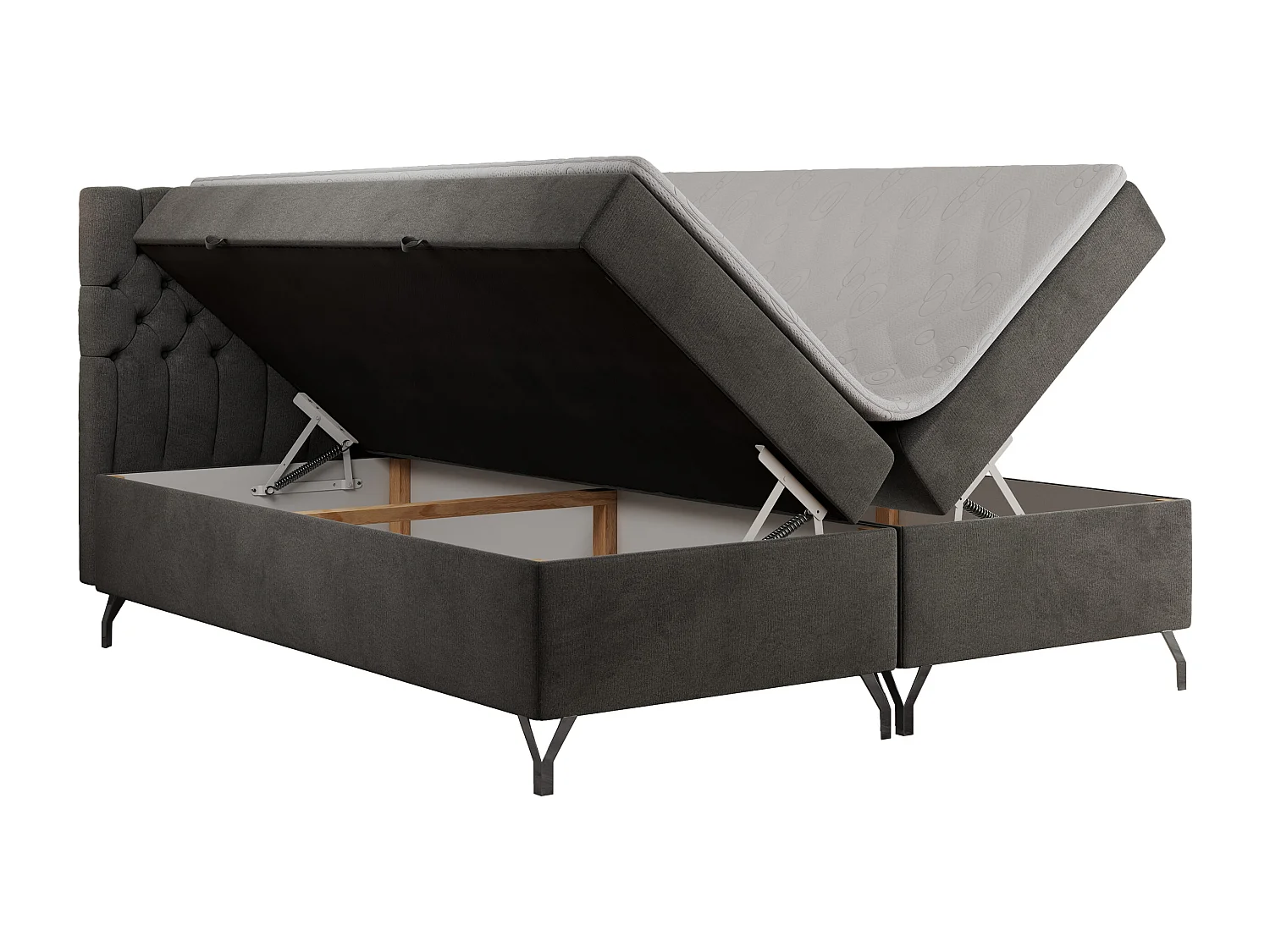 Boxspringbett GRIMALDI mit zwei Bettkästen, gesteppter Kopfstütze, Metallfüßen - 120x200 cm - H4 - Dunkelgrau Velvet