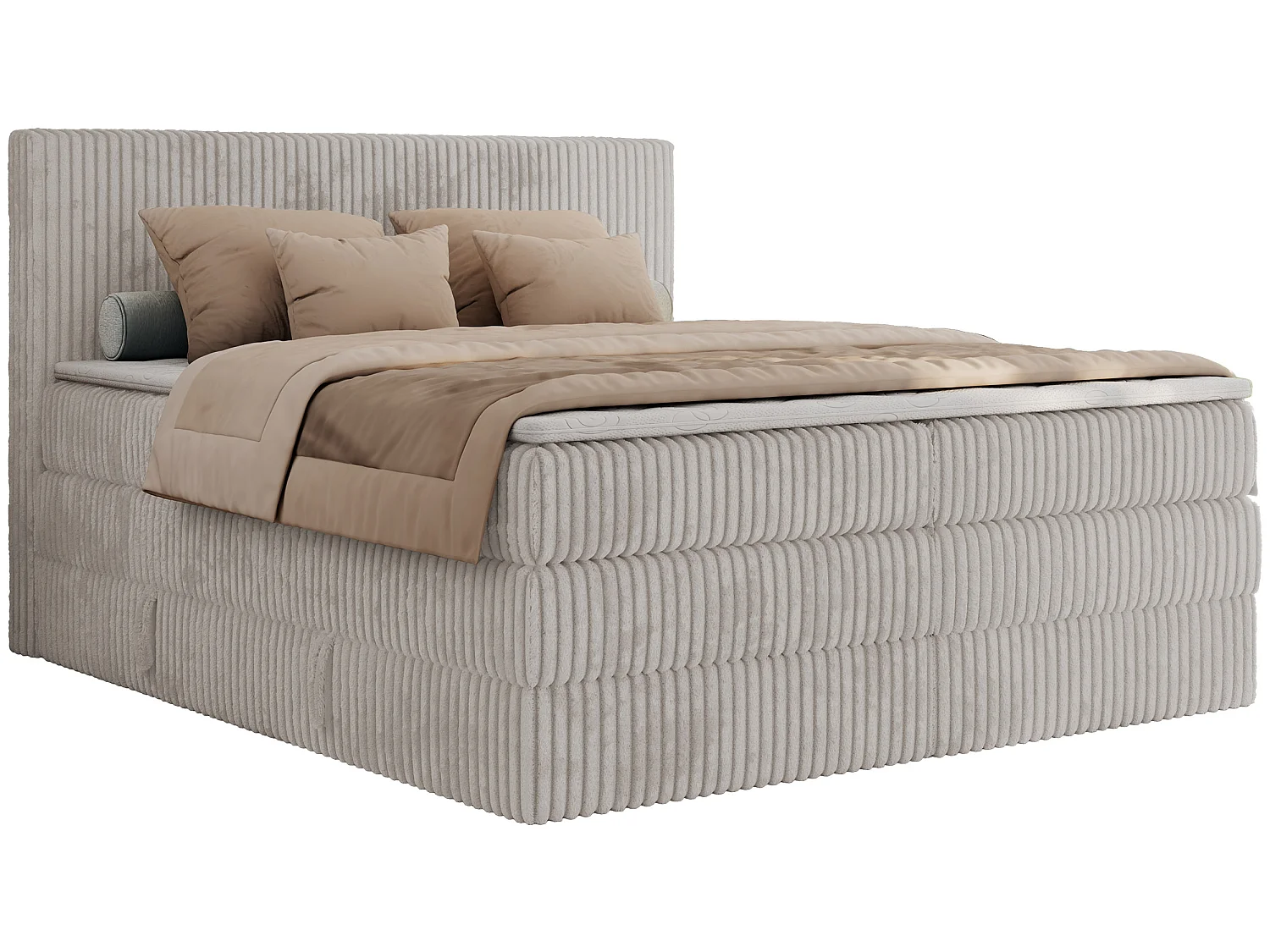 Boxspringbed met hoofdbord H3 + Topper T25 - Lichtgrijs Ribstof - 180x200 - TILIANO KING