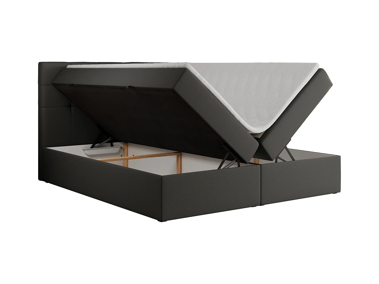 Boxspringbett CENTOS mit gestepptem Kopfteil, Multipocket-Matratze, Doppelbett mit Stauraum - 200x200 cm - H3 - Dunkelgrau Kunstleder