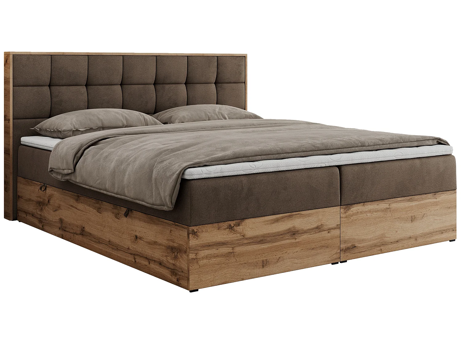 Boxspringbed met hoofdbord H4 + Topper T25 - Bruin Fluweel - 160x200 - ALBERO 1