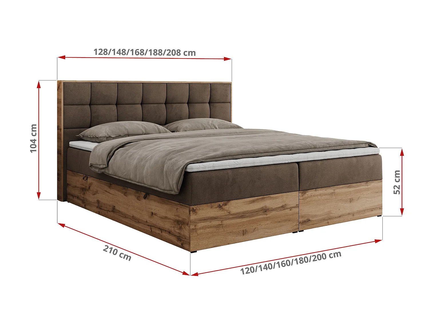 Boxspringbed met hoofdbord H4 + Topper T25 - Bruin Fluweel - 160x200 - ALBERO 1