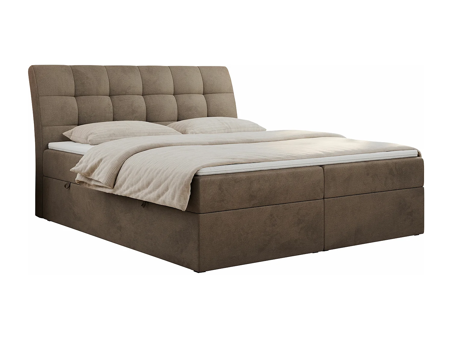 Boxspringbett DIEGOS mit Stauraum, gestepptem Kopfteil, Multipocket-Matratze - 200x200 cm - H4 - Braun Velvet