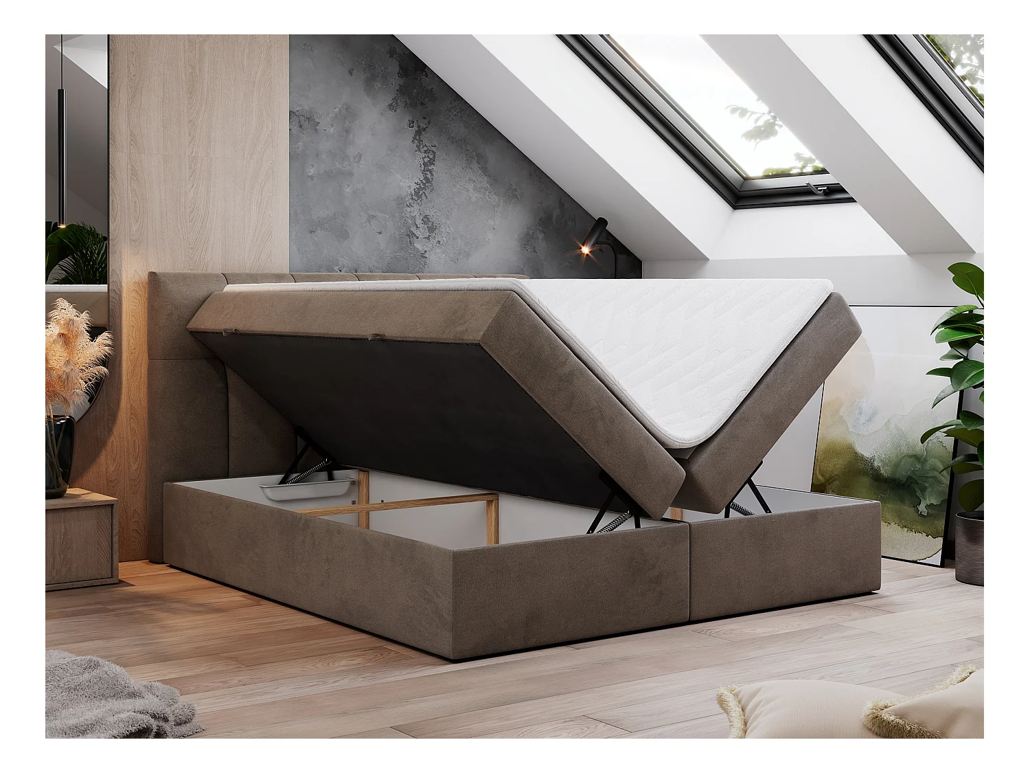 Boxspringbett RICO, Doppelbett mit Matratze, zwei Bettkästen, Bett mit Kopfteil - 200x200 cm - H3 - Braun Velvet