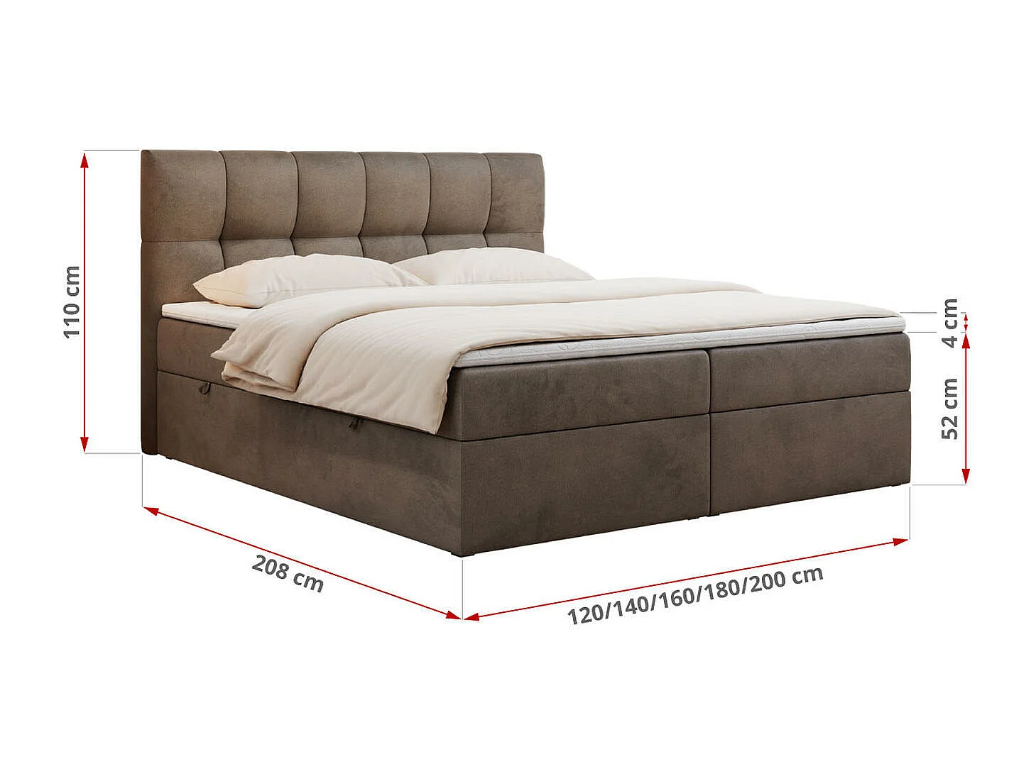 Boxspringbett RICO, Doppelbett mit Matratze, zwei Bettkästen, Bett mit Kopfteil - 200x200 cm - H3 - Braun Velvet