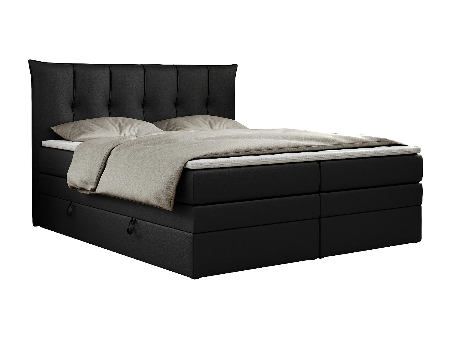 Boxspringbett PREMIUM 10 KING, Doppelbett mit Stauraum, gesteppte Kopfstütze, Multipocket-Matratze - 120x200 cm - H4 - Schwarz Kunstleder
