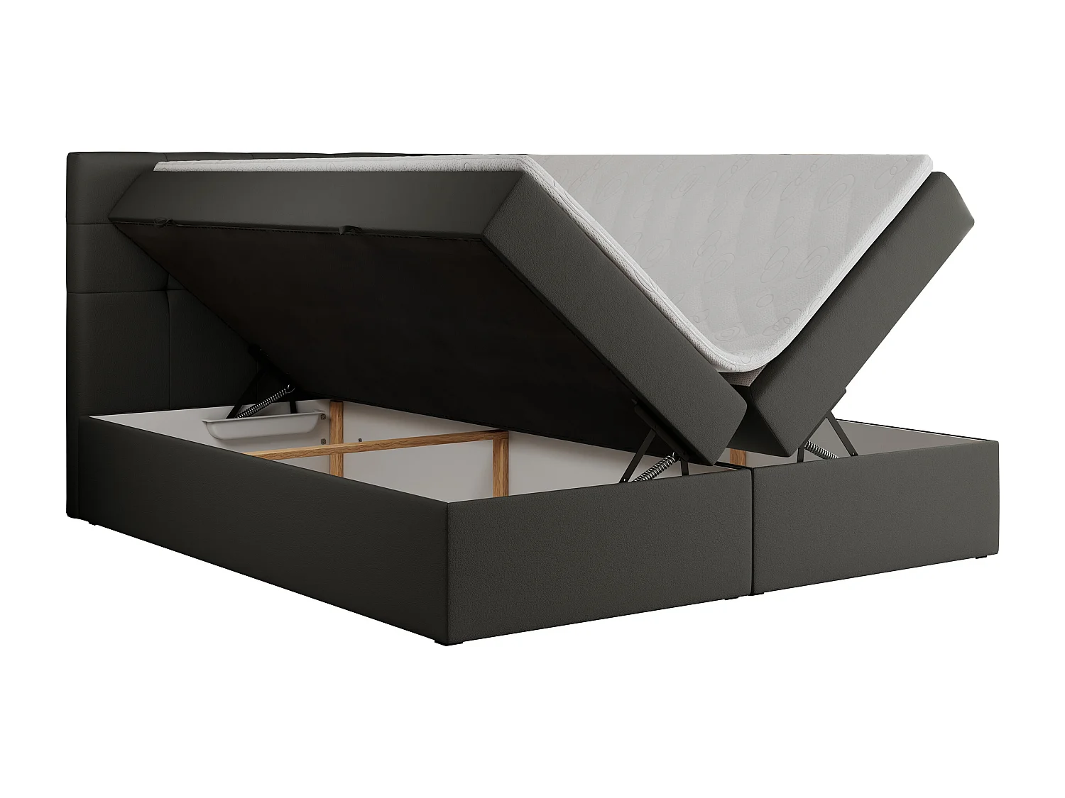 Boxspringbett CENTOS mit gestepptem Kopfteil, Multipocket-Matratze, Doppelbett mit Stauraum - 180x200 cm - H3 - Dunkelgrau Kunstleder